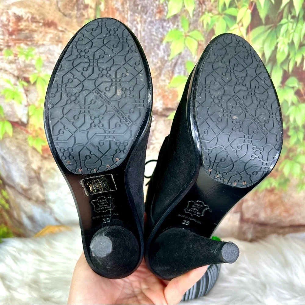 OPENING CEREMONY Quiet Luxury Black Suede Lace-Up Ankle Boots, 36